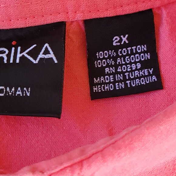 Erika Womens Coral Vacation Postcard Print Button-Up Shirt Size 2X Grandmacore - Picture 8 of 16